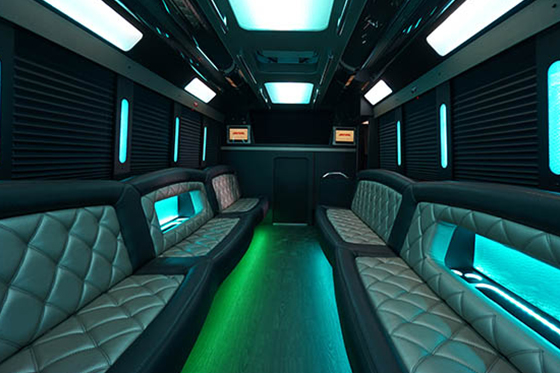 Green party bus interior